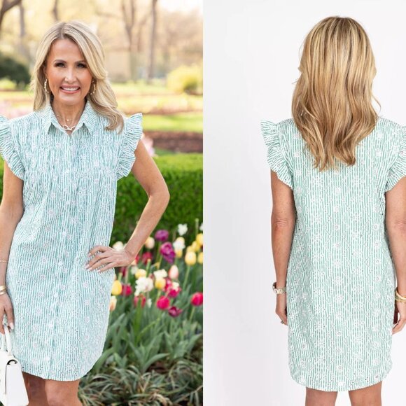 Mint Green Ruffle Sleeve Mini Dress - Picture 2 of 10